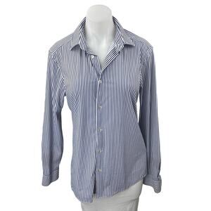 Zara Women's Blue White Striped Collar Long Sleeve Button Down Shirt Top Size S